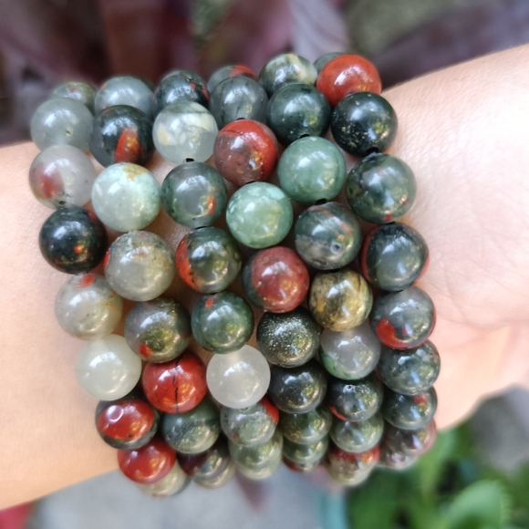 Bloodstone Crystal Bracelet with moss agate and pyrite inclusions!! - Picture 5 of 5